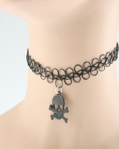 Black Tattoo Necklace with blk skull and crossbone