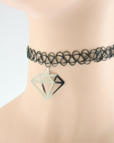 Black Tattoo Necklace with idamond pendant