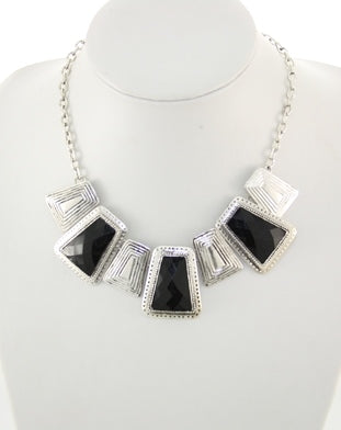 Black Jewel/ Silver Necklace