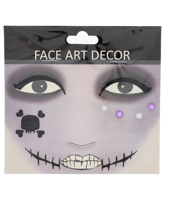 Stitched Mouth Skeleton Face Stickers Set