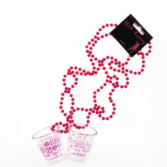 2 on a Card Plastic Shot Glasses on Pink Bead Necklace