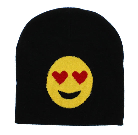 Heart Eyes Emoji on Soft Black Beanie Hat