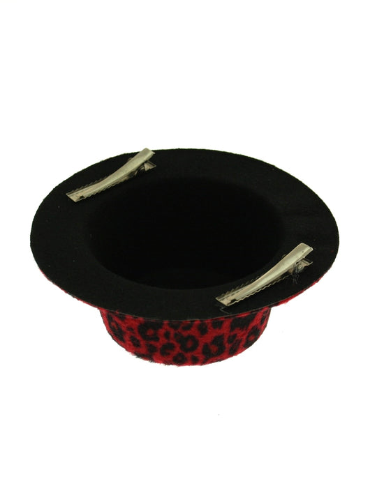 Dark Red Leopard Mini Top Hat on 2 Clips